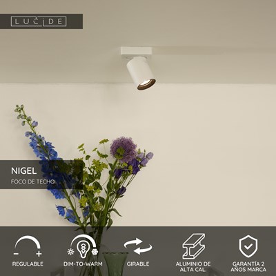 Lucide NIGEL - Foco de techo - LED Dim to warm - GU10 - 1x5W 2200K/3000K - Blanco